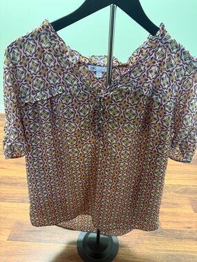 DR2 Pink Multicolor Floral Tie-Front Blouse